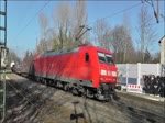 Güterzug mit DB 145 029 am 16. Februar 2015 bie der Fahrt durch Bochum-Hamme.