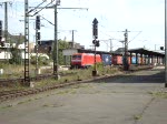 Gterzugausfahrt mit einer E-Lok der BR 185 am 5.8.09 im Lehrte.