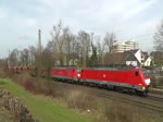 Erzzug mit 189 032 und 030 am 14. März 2017 bei der Fahrt durch Ratingen-Lintorf.