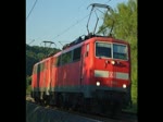Einen kleinen 111er Lokzug konnte man am 19.07.2010 in Fahrtrichtung Süden bei Mecklar sehen. Bei der vorderen handelte es sich um 111 059-2.