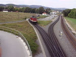 aufgenommen in wernigerode nhe des bahnhofes von der brcke  diesellok der harzerschmalspurbahn