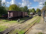 Rückfahrt der IHS 101 Schwarzbach der Selfkantbahn hierim Bahnhof Schierwaldenrath am 10. Oktober 2020. 