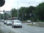 Eine U35 Doppelgarnitur fhrt in Richtung Herne die Unistrasse in Bochum entlang.