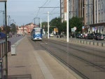 Tatra T6 + NF-Beiwagen als Linie 1 von R�gener Str., Rostock Richtung Hafenallee, Rostock bei der Einfahrt in der Haltestelle Lange Stra�e, Rostock.(06.07.09)