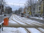 Eine GT6N-Straenbahn mit Volksbank-Vollwerbung am 1.1.2010 in Berlin Karlshorst.
