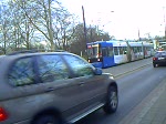 Eine Straenbahn der BSAG vom Typ GT8N Wagen xxxx Linie 4s (Schnellbahn) nach Arsten in Bremen Horn-Mhle  