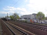 Ein Güterzug bespannt mit einer Zuglok der ITL Eisenbahngesellschaft durchfährt den Bahnhof Dresden - Dobritz in Richtung Dresden Hauptbahnhof. 07.04.2014