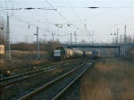 Paralleleinfahrt im Bahnhof Rostock-Seehafen.(30.12.08)