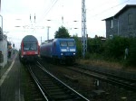 145 023-6 der Firma Eisenbahn-Bau- und Betriebsgesellschaft Pressnitztalbahn GmbH(PRESS)beim Rangieren im Bahnhof Rostock Bramow.(10.07.09)