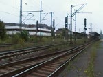 Ausfahrt Gterzug in Lehrte mit einer Dieselok der Firma Strabag, am 12.08.2010