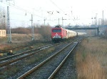 MEG-Zug59220 von Rdersdorf nach WRS bei der Einfahrt im Bahnhof Rostock-Seehafen.(30.12.08)