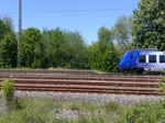 Vlexx-Triebzug bei der Einfahrt in den Bahnhof Landsweiler Reden, 31.5.2021