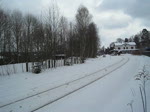 14.02.2010 12:54 Ein VT 23B Zug der Vogtlandbahn bei der Ein/Ausfahrt im Bahnhof von Bad Elster nach Zwickau.