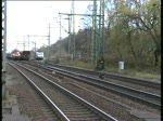 Durchfahrt der EVB Ludmilla mit einem Containerzug durch den Bahnhof Hamburg-Harburg am 15.4