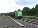 Ein kurzer Schotterzug, gezogen von Lisa 1 (Lok 20) der Erfurter Bahn, passiert am 6.
