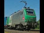 FRET 437024 mit ihrem tglichen gnzlich blauen ITL Containerzug in Richtung Norden im Haunetal bei Neukirchen. Aufgenommen am 08.07.2010.