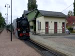 Abfahrt der 99 1747-7 der Lößnitzgrundbahn aus Moritzburg, 20.09.2021