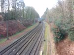 N.S.Lok 1756 zieht ein internationaler Zug von der DB von Schiphol nach Berlin durch den Bahnhof Baarn.26-02-2014