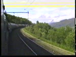 berholung und Kreuzung des Sonderzugs auf der Fahrt von Narvik nach Abisko am 21. Juni 1991 durch zwei von El15 gefhrten Zgen in Straumsnes