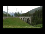 Rhtische Bahn 2008 - Mit Steuerwagen 1752 voran eilt Ge 4/4 II 612 am 08.06.2008 als R 1929 nach Pontresina. Hier berquert der Zug den Innviadukt bei Cinuos-chel Breil.