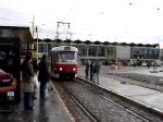 Eine Tatra hat am Bahnhof Kosice/Kaschau einfahrt.