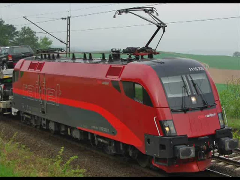 Tja, da staunten wir nicht schlecht, als wir am 01.05.2010 eigentlich Dampfloks knipsen wollten kam als erster Zug des Tages erstmal Railjet 1116 225-2 mit Autotransportwagen in Richtung Norden daher. Aufgenommen bei Berneburg.