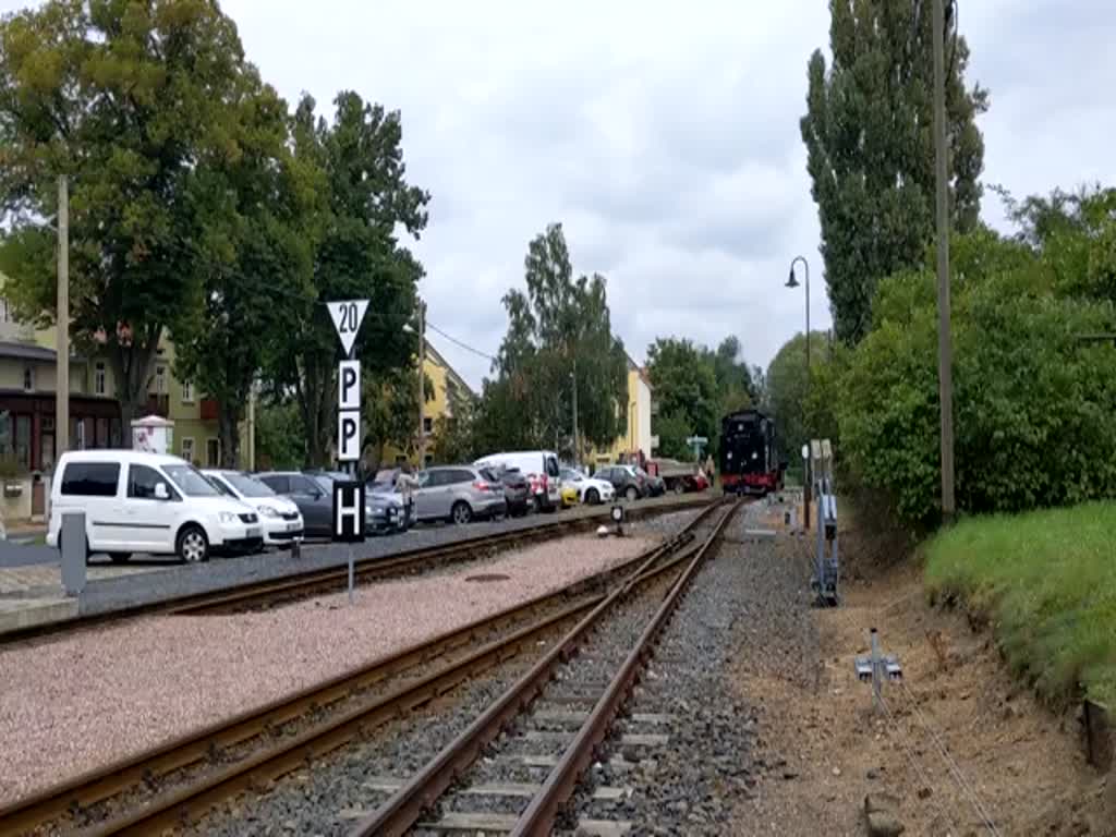 Umsetzen der 99 1747-7 der Lößnitzgrundbahn in Moritzburg, 20.09.2021