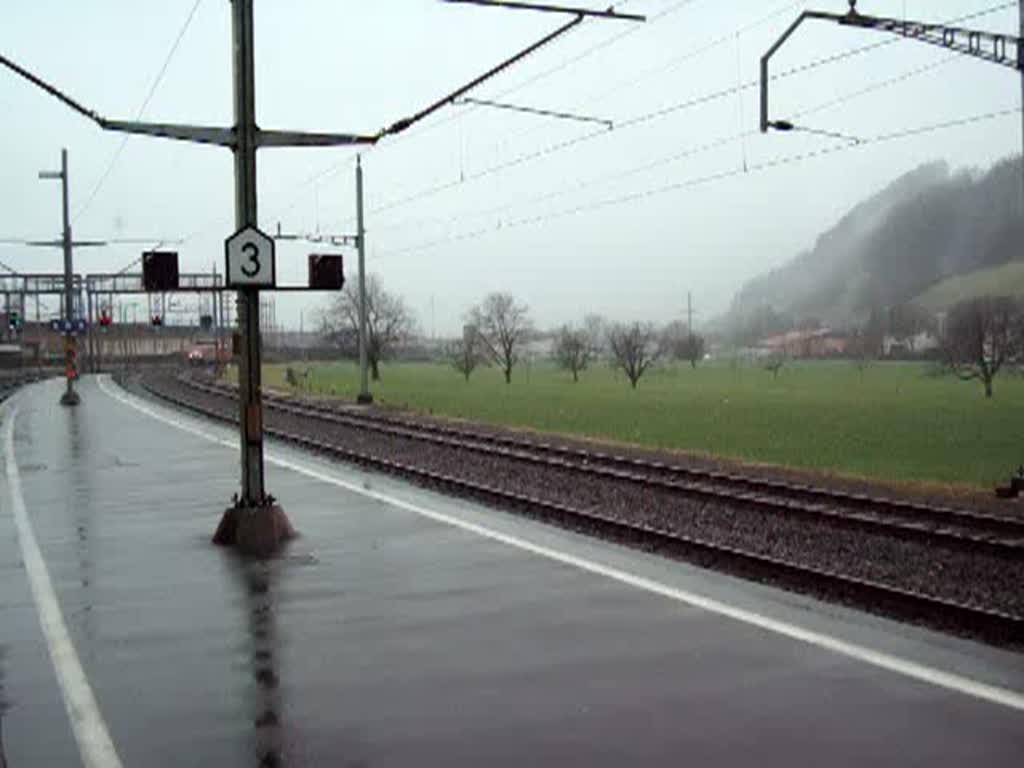 Zwei BR 185 fahren am 10.12.2008 mit einem GZ durch Schwyz.