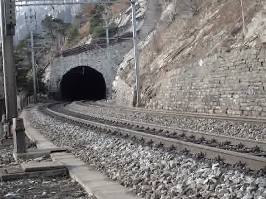 Zwei Re 485 kommen mit einem GZ aus dem Schluchitunnel am 6.12.2007